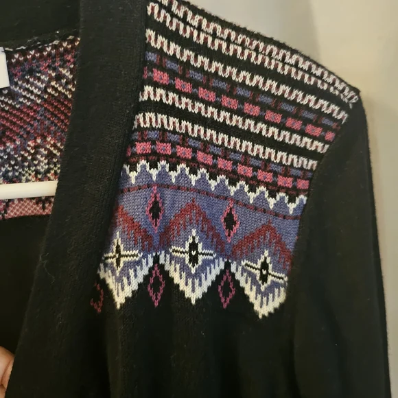 Black Cardigan with Patterned Accents - Picture 2 of 7